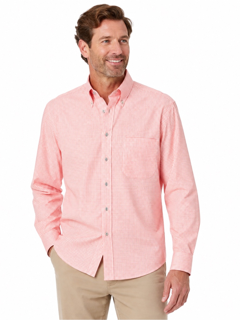 Peter Elliot Men’s XXL Coral Check Cotton Button Down Shirt Made USA